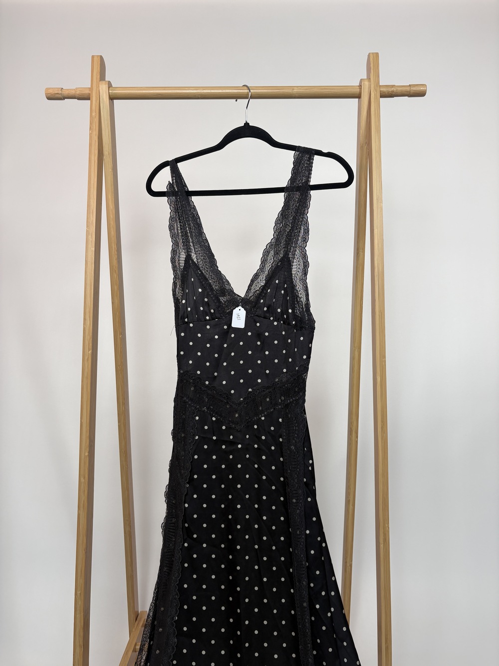 PF-1421 Free People Intimately Black Polka Dot Lace Maxi Slip Dress
